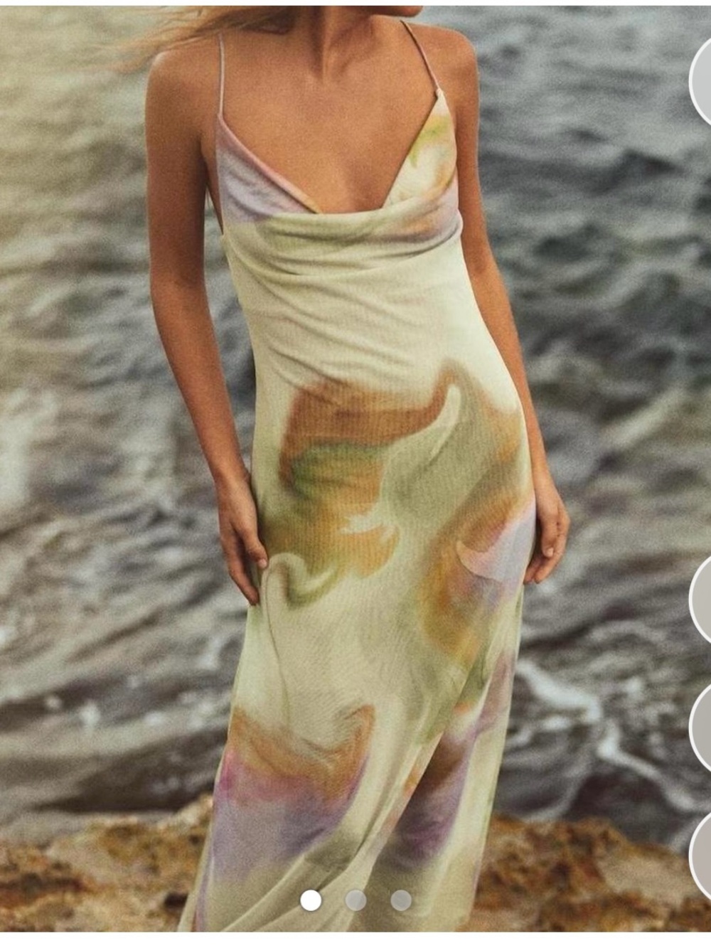 ZARA Cowl Neck Slip Dress in Sage Multi